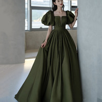 Green satin long A line princess gown formal gown - Thumbnail 6
