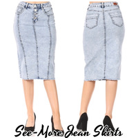 ASPEN MID LENGTH SAND WASH DENIM SKIRT - Thumbnail 2