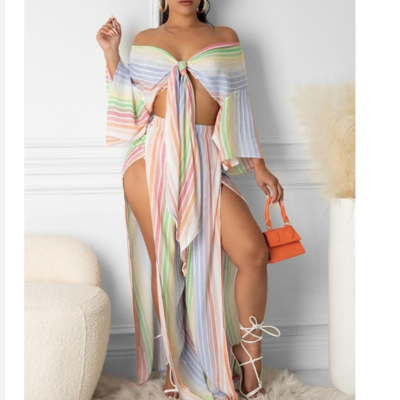 One-shoulder sexy striped print suit - Thumbnail 3