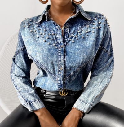 Fashion Casual Slim Long Sleeve Denim Shirt Top