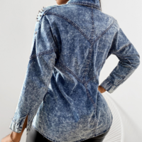 Fashion Casual Slim Long Sleeve Denim Shirt Top - Thumbnail 2
