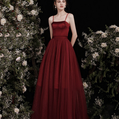 Cute burgundy two pieces detachable prom dresses  - Thumbnail 3