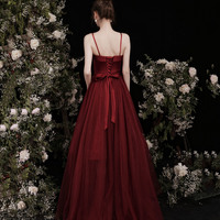 Cute burgundy two pieces detachable prom dresses  - Thumbnail 1