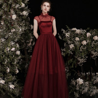 Cute burgundy two pieces detachable prom dresses  - Thumbnail 4