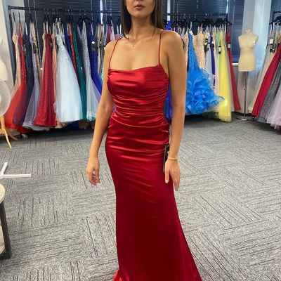Sexy mermaid cowl neck red silk satin long prom evening dresses 2022 - Thumbnail 3
