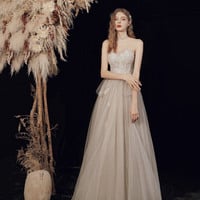 Cute tulle sequins long prom dress evening dress - Thumbnail 3