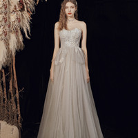 Cute tulle sequins long prom dress evening dress - Thumbnail 4