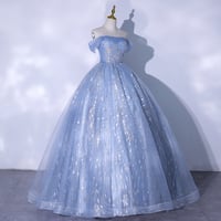 Blue tulle sequins long ball gown dress formal gown - Thumbnail 3