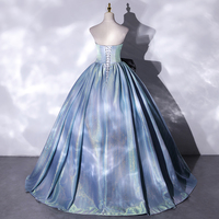 Blue satin long ball gown dress blue evening gown - Thumbnail 3