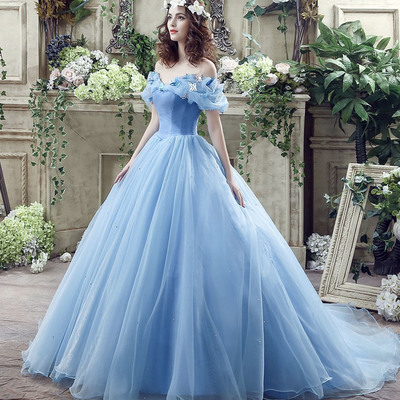 Blue tulle long a line prom dress evening gown - Thumbnail 3