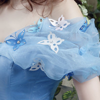 Blue tulle long A line prom dress evening gown - Thumbnail 3