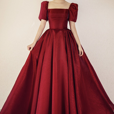Red a line long prom dress red evening dress - Thumbnail 2