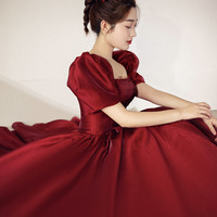 Red A line long prom dress red evening dress - Thumbnail 3