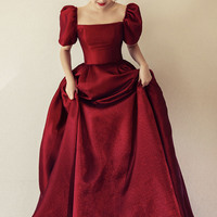 Red A line long prom dress red evening dress - Thumbnail 5