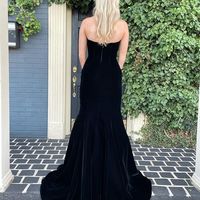 2022 Fashion Mermaid Black Velvet Prom Dresses with Train - Thumbnail 1