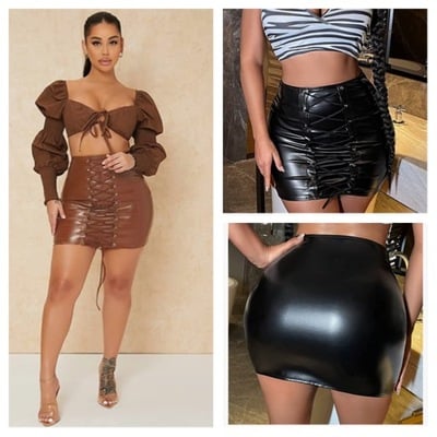 Faux leather accented skirt-td - Thumbnail 5