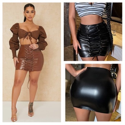 Faux Leather Accented Skirt-TD