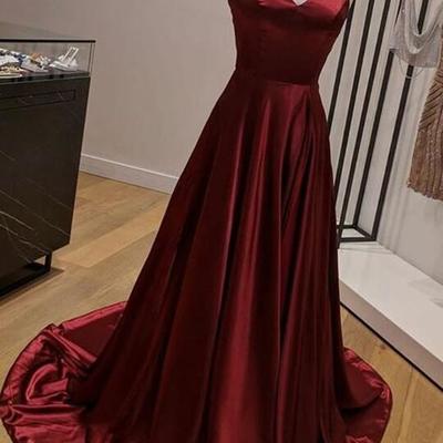 A-line wine red simple straps long v-neckline evening dress prom dress  - Thumbnail 3