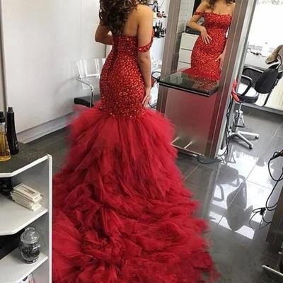 Off shoulder mermaid red prom dress,sexy evening dress - Thumbnail 1