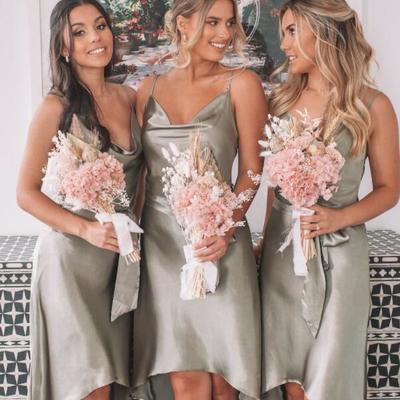 Sheath high low cowl neck silk satin bridesmaid dresses - Thumbnail 1