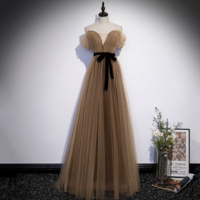 Cute tulle long prom dress a line evening dress - Thumbnail 3