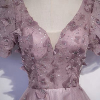 Pink tulle sequins long prom dress pink evening dress - Thumbnail 3