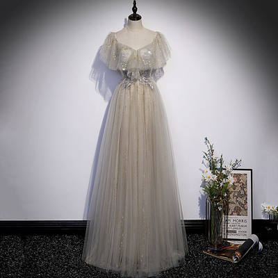 Cute tulle sequins long prom dress evening dress - Thumbnail 3