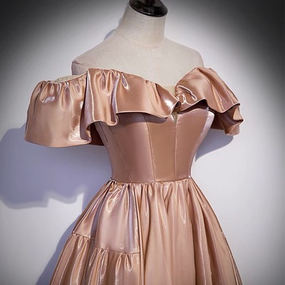 Cute satin long prom dress a line evening gown - Thumbnail 3