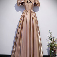 Cute satin long prom dress A line evening gown - Thumbnail 1