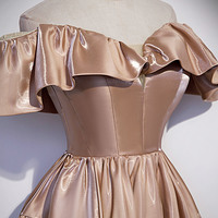 Cute satin long prom dress A line evening gown - Thumbnail 4