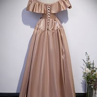 Cute satin long prom dress A line evening gown - Thumbnail 5
