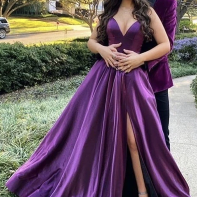 Spaghetti straps prom dresses purple - Thumbnail 4
