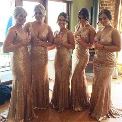 Simple mermaid gold long bridesmiad dress - Thumbnail 2