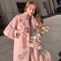 French Classic Sweet Spring Autumn Fall Winter Luxury Neck Strap Woolen Pink Blue Coat - Thumbnail 3