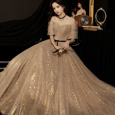 Cute tulle long prom dress a line evening gown - Thumbnail 3