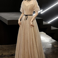 Cute tulle long prom dress A line evening gown - Thumbnail 2