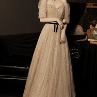 Cute tulle long prom dress A line evening gown - Thumbnail 3