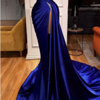 Royal Blue Prom Dresses Slit - Thumbnail 1