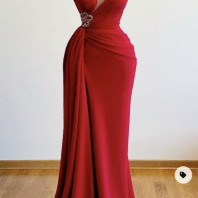 One shoulder red prom dresses with beading  - Thumbnail 4