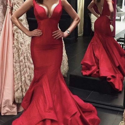 Mermaid red prom dresses - Thumbnail 2