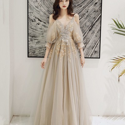 Elegant tulle lace long prom dress evening dress - Thumbnail 2