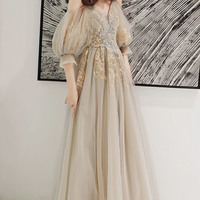 Elegant tulle lace long prom dress evening dress - Thumbnail 1