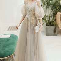 Elegant tulle lace long prom dress evening dress - Thumbnail 3