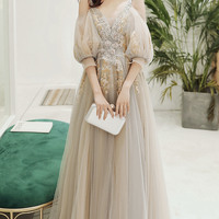 Elegant tulle lace long prom dress evening dress - Thumbnail 4