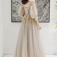 Elegant tulle lace long prom dress evening dress - Thumbnail 5
