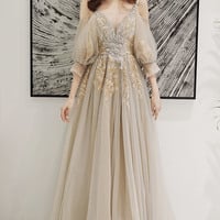 Elegant tulle lace long prom dress evening dress - Thumbnail 7