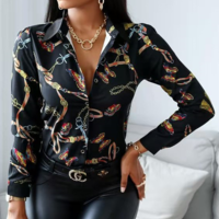 Printed Long Sleeve Temperament Slim Shirt - Thumbnail 1