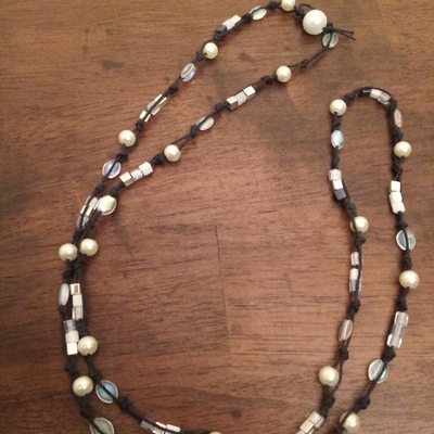 Black & white long beaded necklace
