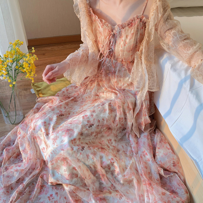 Dreamwalker fairy in wonderland long floral pink dress skirt - Thumbnail 4