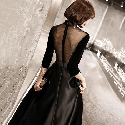 Elegant see-through black long prom dress evening gown - Thumbnail 3